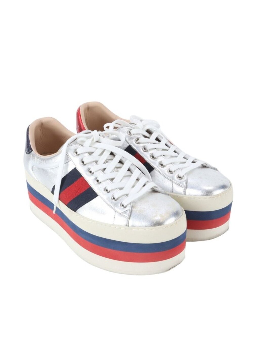 Gucci Platform Leather Low Cut Sneakers 7.5 Lace Up Shoes